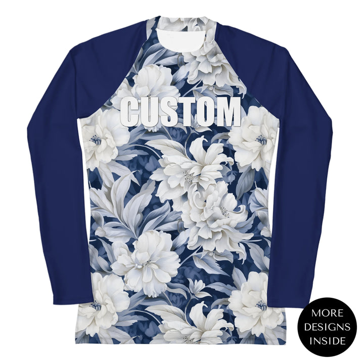 Custom Floral Watercolor Rash Guard - Monochrome Watercolor