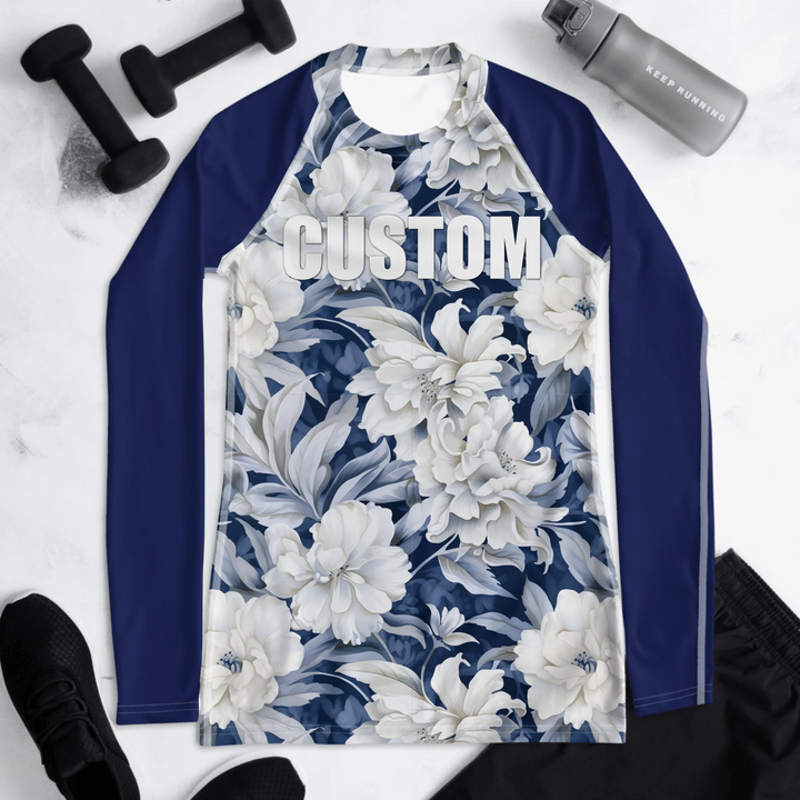 Custom Floral Watercolor Rash Guard - Monochrome Watercolor