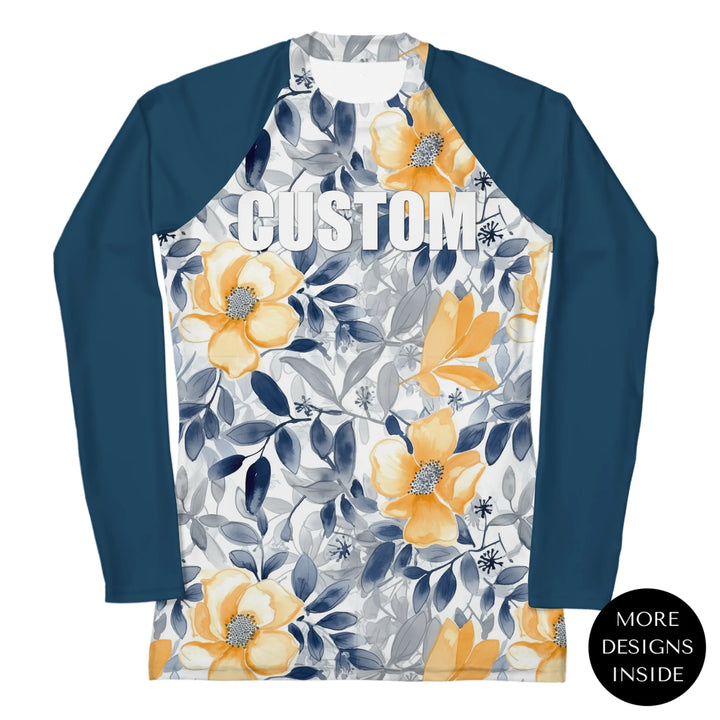 Custom Floral Watercolor Rash Guard - Monochrome Watercolor