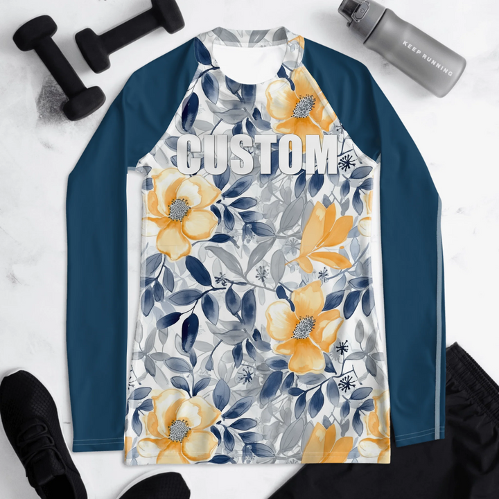 Custom Floral Watercolor Rash Guard - Monochrome Watercolor