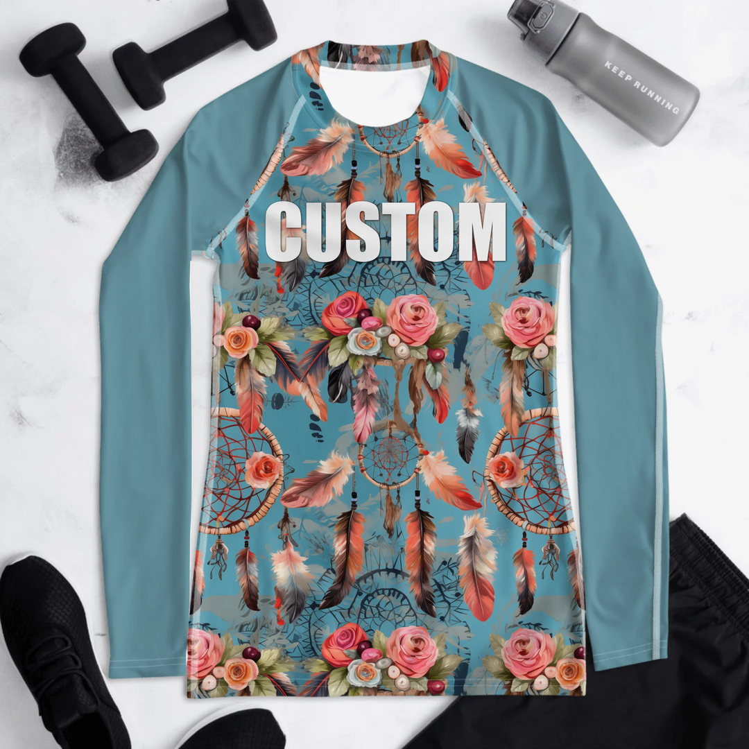 Custom Boho Chic Rash Guard - Dreamcatchers and Feathers