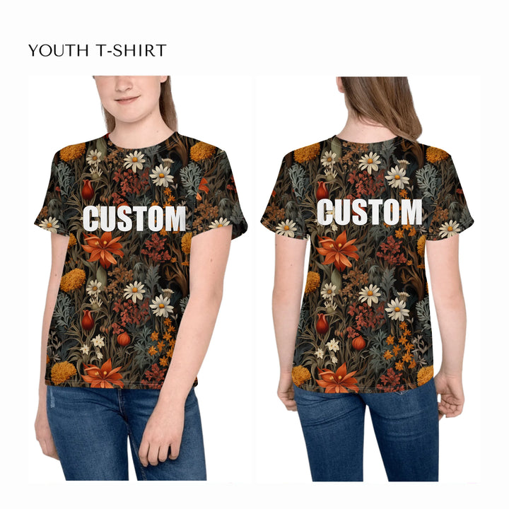 all-over-print-unisex-youth-crew-neck-t-shirt-on-girl-front-and-back-artfulane