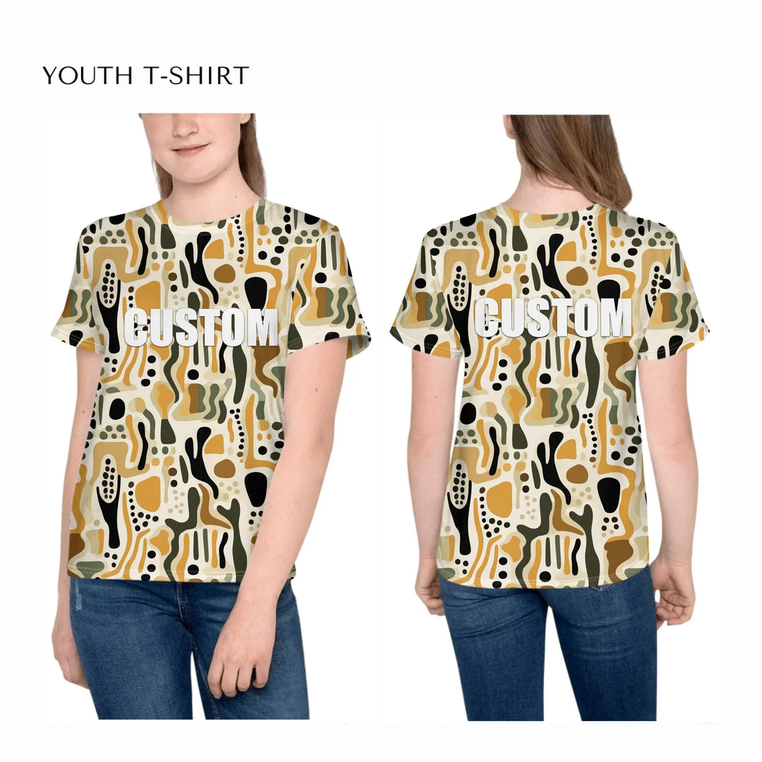 all-over-print-unisex-youth-crew-neck-t-shirt-on-girl-front-and-back-artfulane