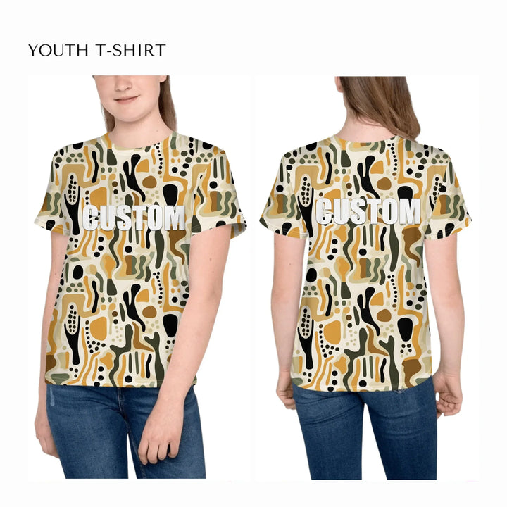all-over-print-unisex-youth-crew-neck-t-shirt-on-girl-front-and-back-artfulane