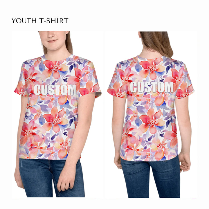 all-over-print-unisex-youth-crew-neck-t-shirt-on-girl-front-and-back-artfulane
