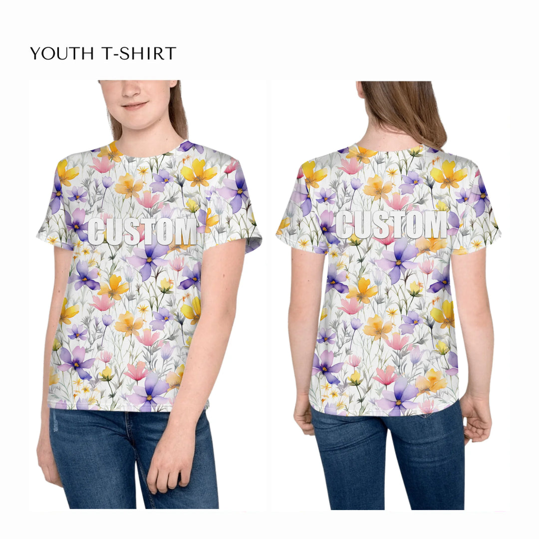 all-over-print-unisex-youth-crew-neck-t-shirt-on-girl-front-and-back-artfulane