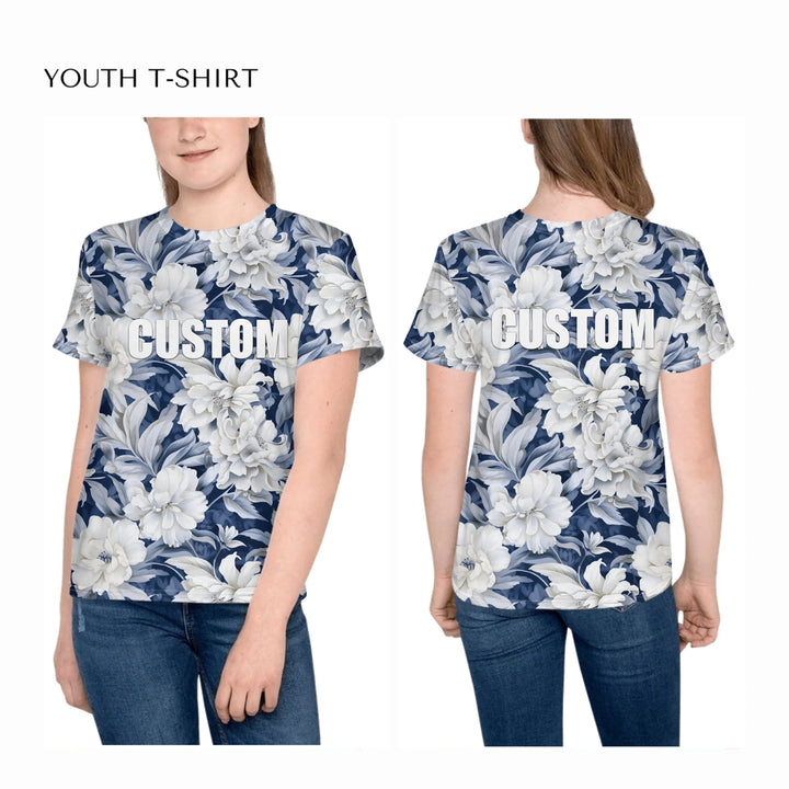 all-over-print-unisex-youth-crew-neck-t-shirt-on-girl-front-and-back-artfulane