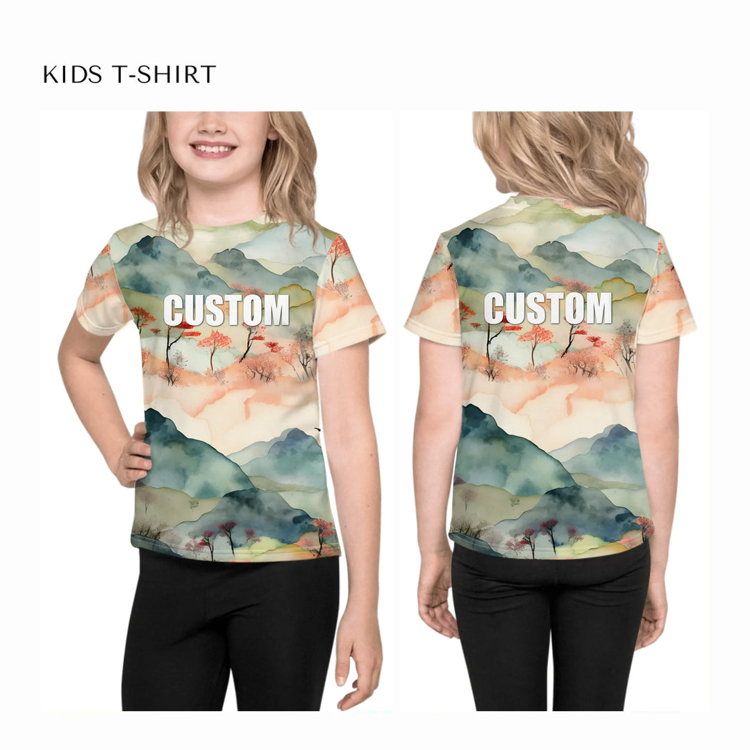 all-over-print-unisex-kids-crew-neck-t-shirt-on-model-front-and-back-artfulane