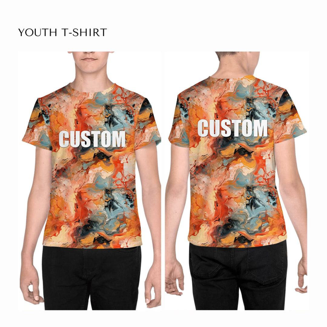 Custom-Modern-Digital-Abstract-all-over-print-unisex-youth-crew-neck-t-shirt-on-boy-front-and-back-artfulane