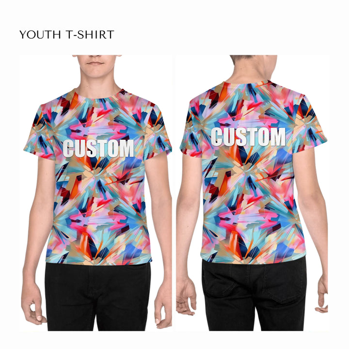 Custom-Modern-Digital-Abstract-all-over-print-unisex-youth-crew-neck-t-shirt-on-boy-front-and-back-artfulane
