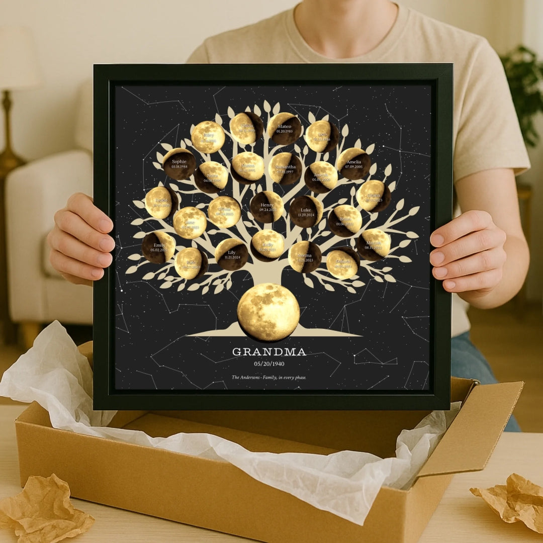Custom-Golden-Moon-Phase-Family-Tree-Wall-Art-ARTFULANE-unboxing