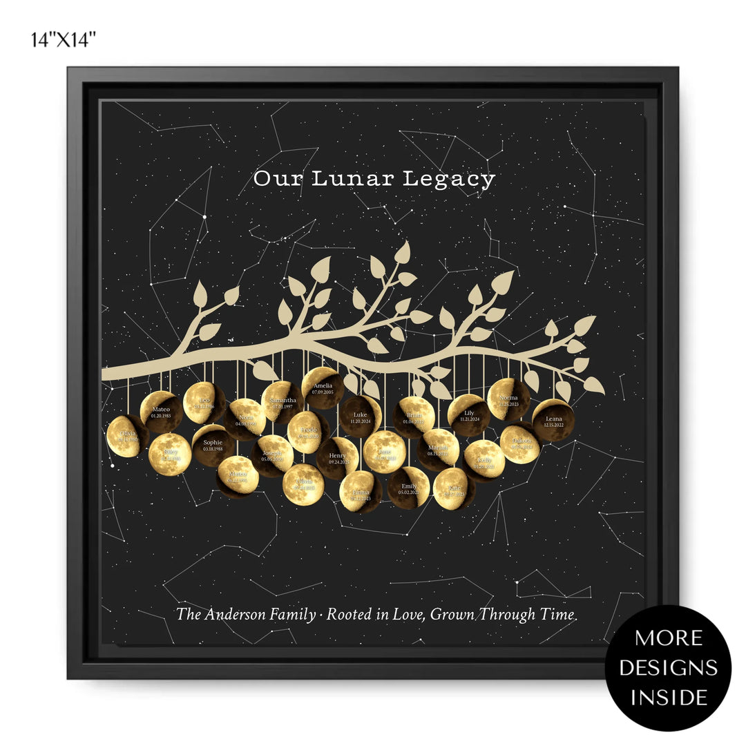 Custom-Golden-Moon-Phase-Family-Tree-Branch-Wall-Art-ARTFULANE-14x14 framed canvas