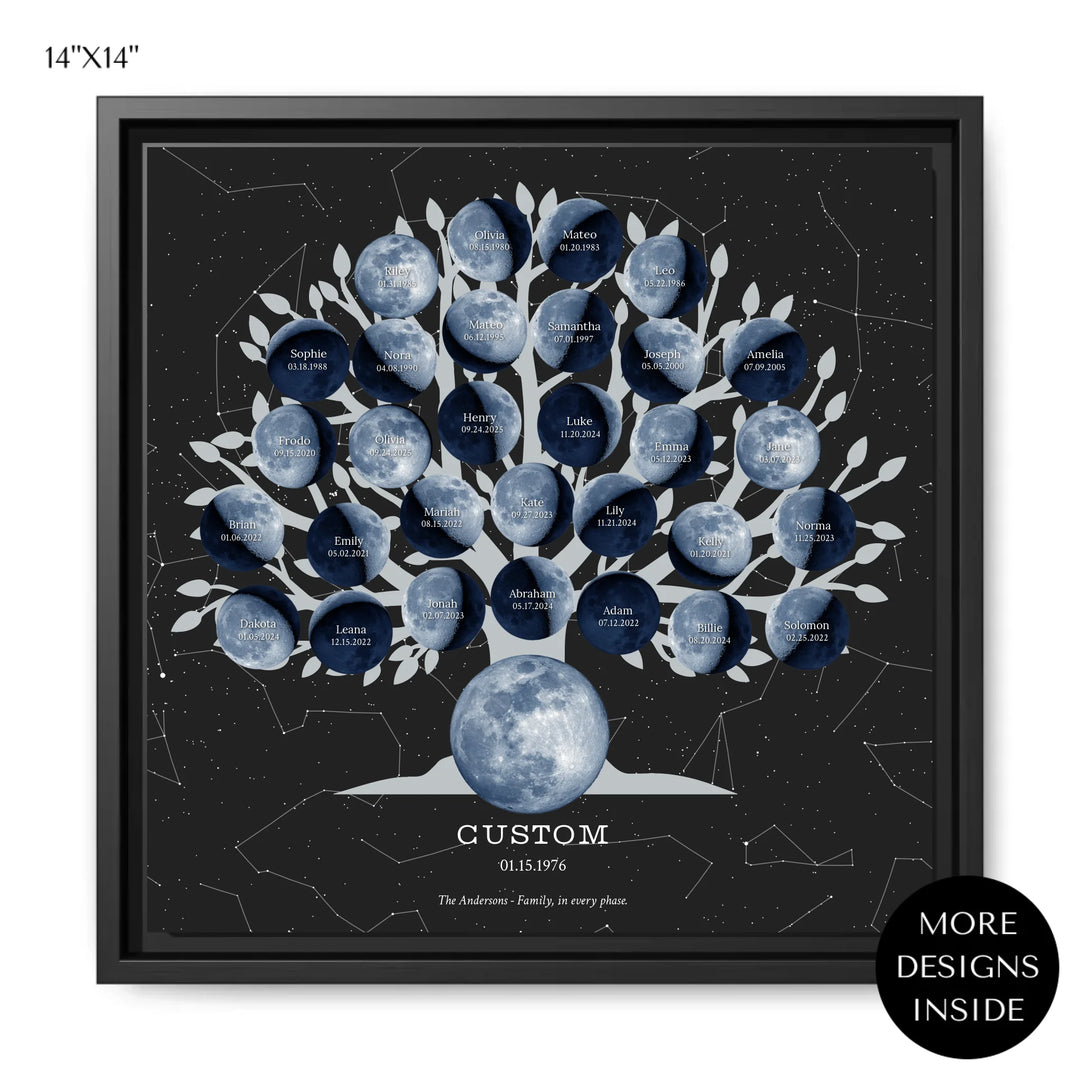 Custom-Blue-Moon-Phase-Family-Tree-Wall-Art-ARTFULANE-14x14 framed canvas