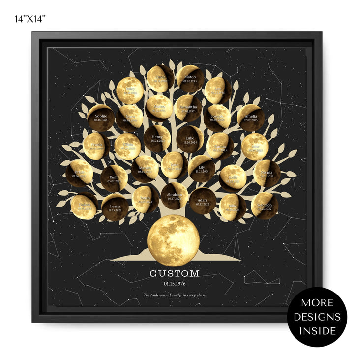 Custom-Golden-Moon-Phase-Family-Tree-Wall-Art-artfulane-14x14 framed canvas
