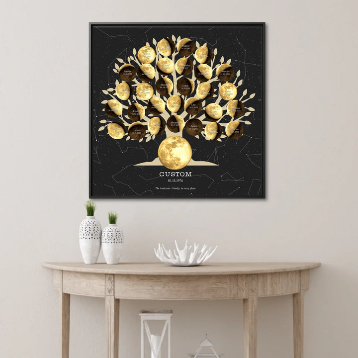 Custom-Golden-Moon-Phase-Family-Tree-Wall-Art-ARTFULANE-framed-square-canvas-lifestyle