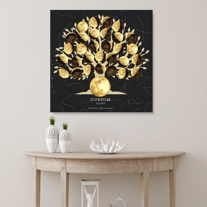Custom-Golden-Moon-Phase-Family-Tree-Wall-Art-ARTFULANE-unframed-square-canvas-lifestyle