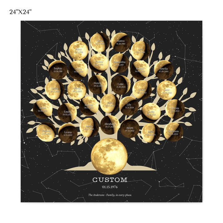 Custom-Golden-Moon-Phase-Family-Tree-Wall-Art-ARTFULANE-24x24 stretched canvas