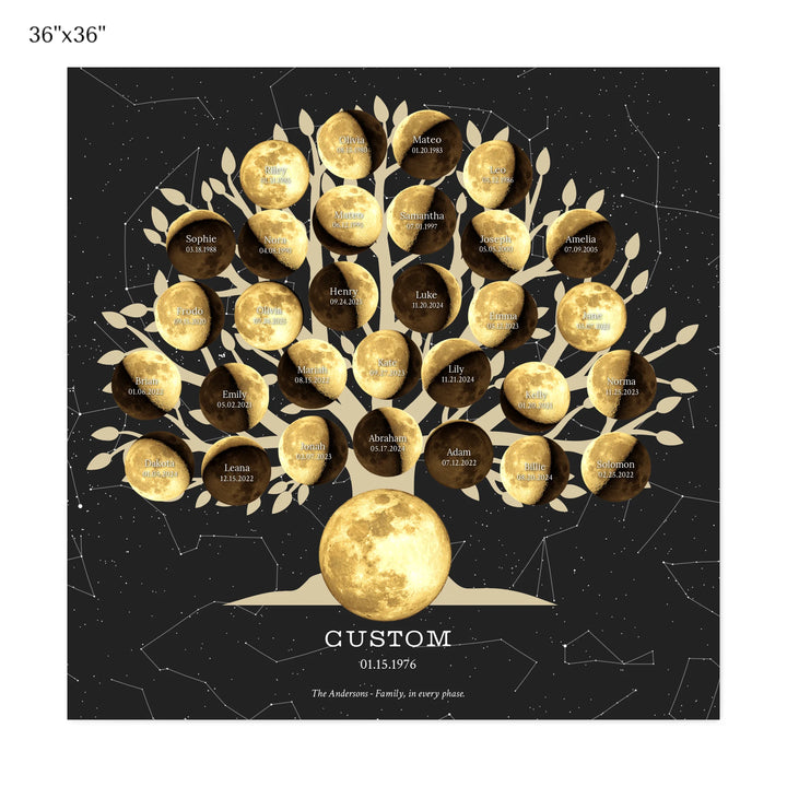 Custom-Golden-Moon-Phase-Family-Tree-Wall-Art-ARTFULANE-36x36 stretched canvas