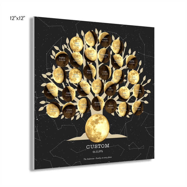 Custom-Golden-Moon-Phase-Family-Tree-Wall-Art-ARTFULANE-12x12 acrylic print french cleat