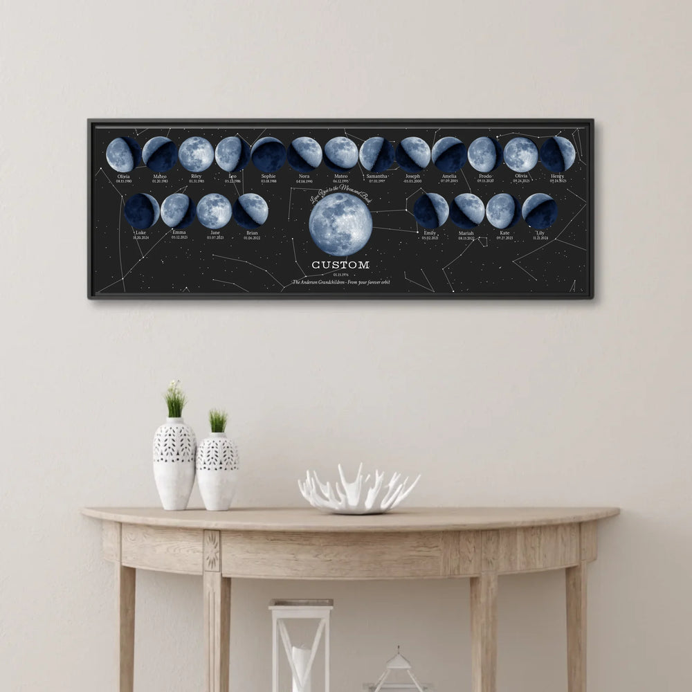 Custom-Family-Blue-Moon-Phase-Wall-Art-1-22-Moons-ARTFULANE-framed canvas lifestyle