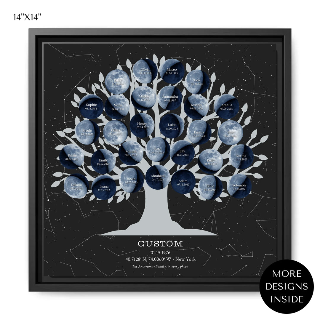 Custom-Blue-Moon-Phase-Family-Tree-Wall-Art-ARTFULANE-14x14 framed canvas