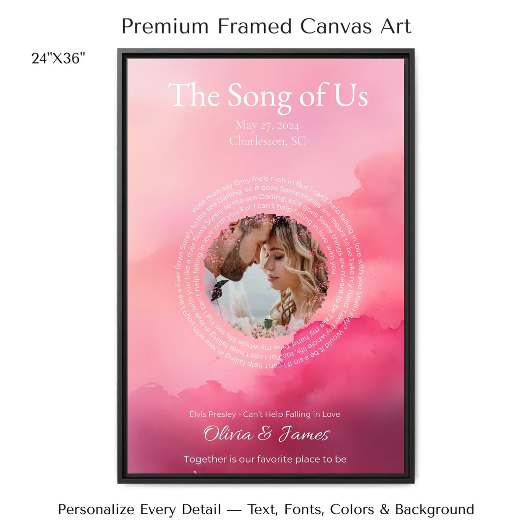 Custom Song Lyrics Wall Art with Photo - Personalized Gift for Couples -24x36 framed canvas-ARTFULANE