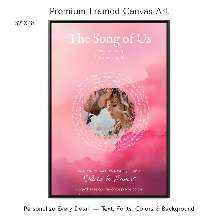 Custom Song Lyrics Wall Art with Photo - Personalized Gift for Couples -32x48 framed canvas-ARTFULANE