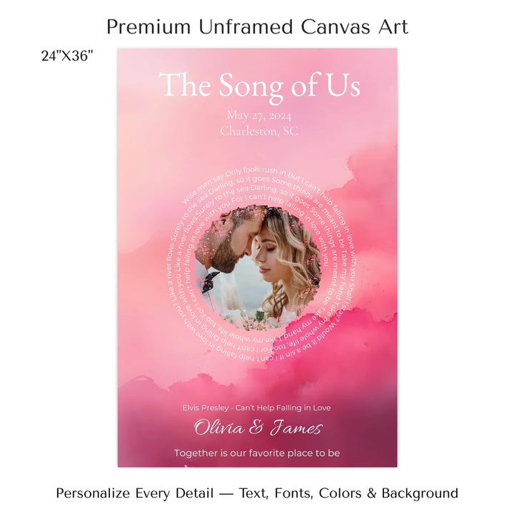 Custom Song Lyrics Wall Art with Photo - Personalized Gift for Couples -24x36 stretched canvas-ARTFULANE