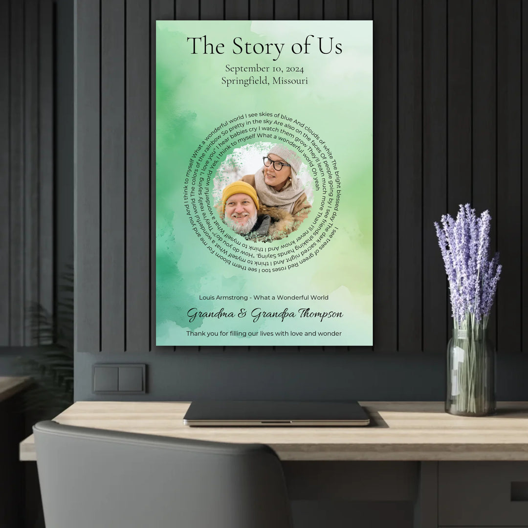 Custom Song Lyrics Wall Art with Photo – Personalized Gift for Grandparents -24x36 acrylic print french with cleat context-ARTFULANE