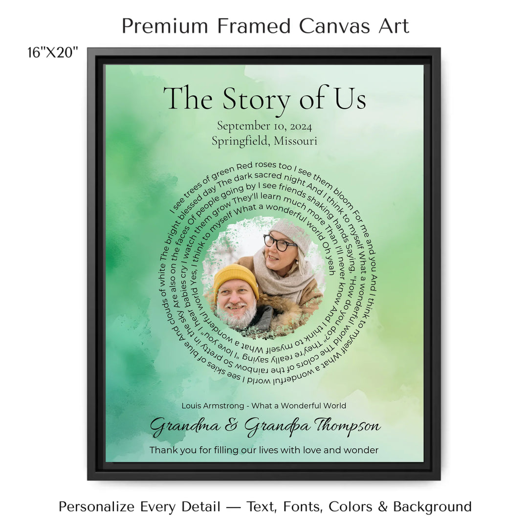 Custom Song Lyrics Wall Art with Photo – Personalized Gift for Grandparents -16x20 framed canvas-ARTFULANE