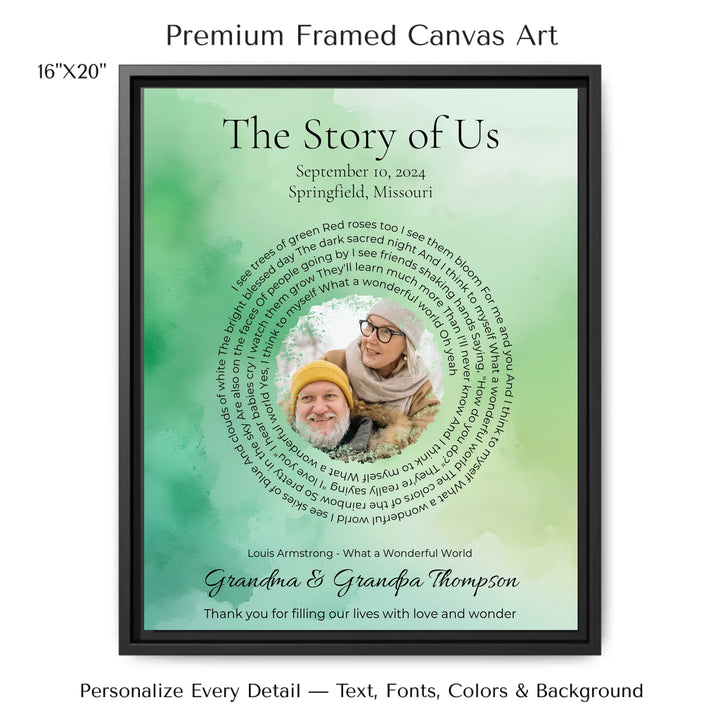 Custom Song Lyrics Wall Art with Photo – Personalized Gift for Grandparents -16x20 framed canvas-ARTFULANE