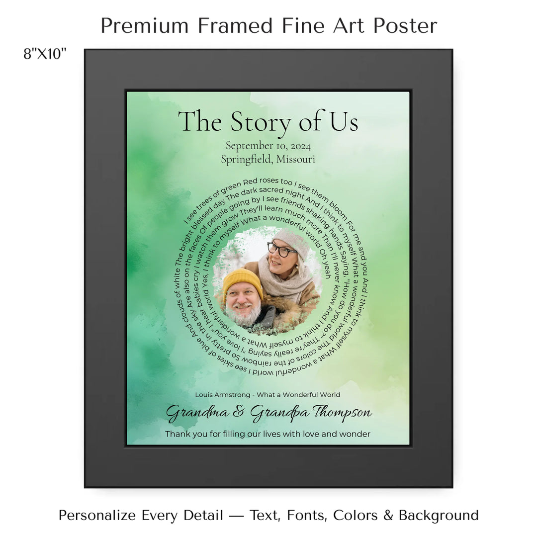 Custom Song Lyrics Wall Art with Photo – Personalized Gift for Grandparents -8x10 framed poster-ARTFULANE