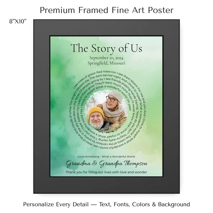 Custom Song Lyrics Wall Art with Photo – Personalized Gift for Grandparents -8x10 framed poster-ARTFULANE