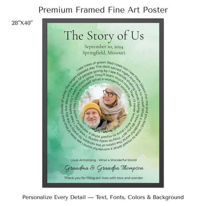 Custom Song Lyrics Wall Art with Photo – Personalized Gift for Grandparents -28x40 framed poster-ARTFULANE