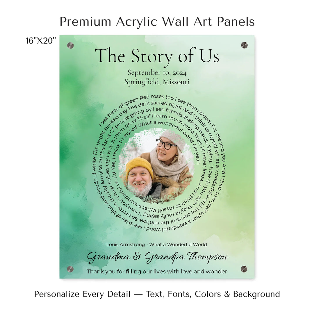 Custom Song Lyrics Wall Art with Photo – Personalized Gift for Grandparents --16x20 acrylic panel print-ARTFULANE