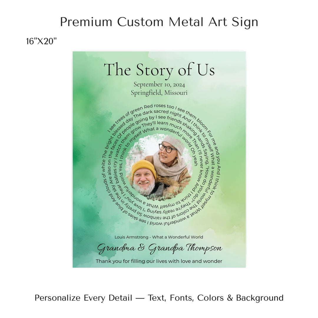 Custom Song Lyrics Wall Art with Photo – Personalized Gift for Grandparents -16x20 metal art sign-ARTFULANE