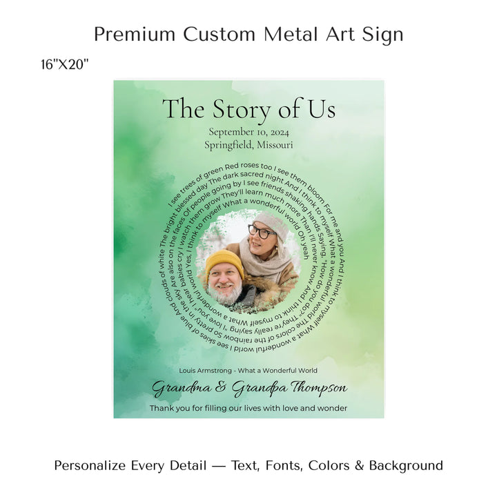 Custom Song Lyrics Wall Art with Photo – Personalized Gift for Grandparents -16x20 metal art sign-ARTFULANE