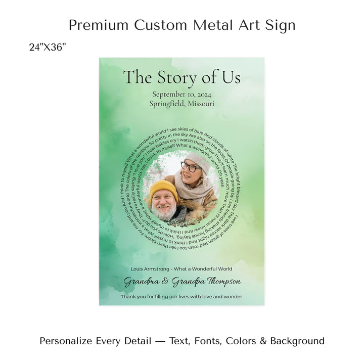 Custom Song Lyrics Wall Art with Photo – Personalized Gift for Grandparents -24x36 metal art sign-ARTFULANE