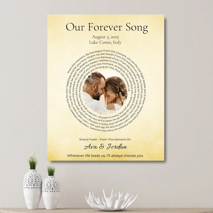 Custom Song Lyrics Wall Art with Photo - Wedding Day Gift -on wall-ARTFULANE