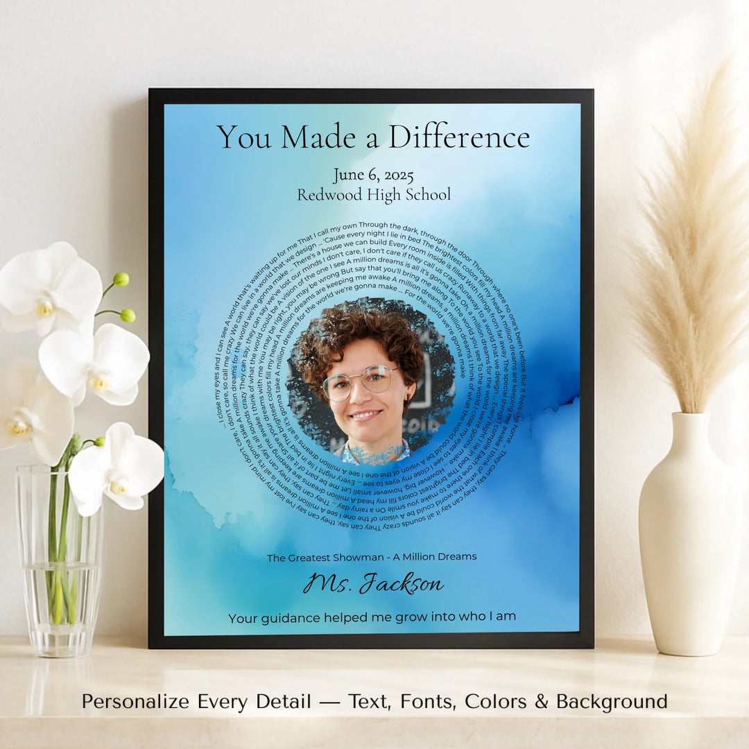 Custom Song Lyrics Wall Art with Photo – Personalized Gift for Teacher -on table-ARTFULANE