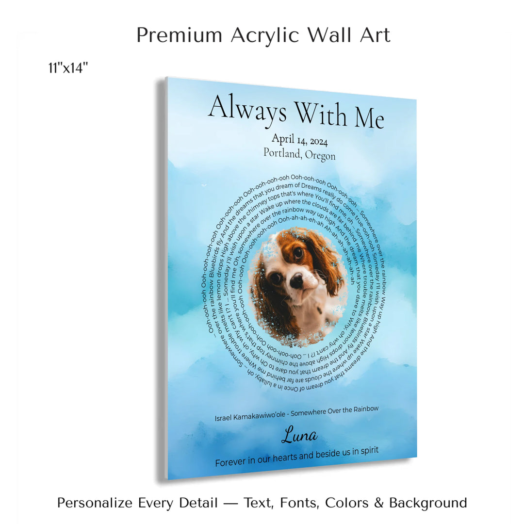 Custom Song Lyrics Wall Art with Photo - Pet Memorial Gift -11x14 acrylic print with french cleat-ARTFULANE