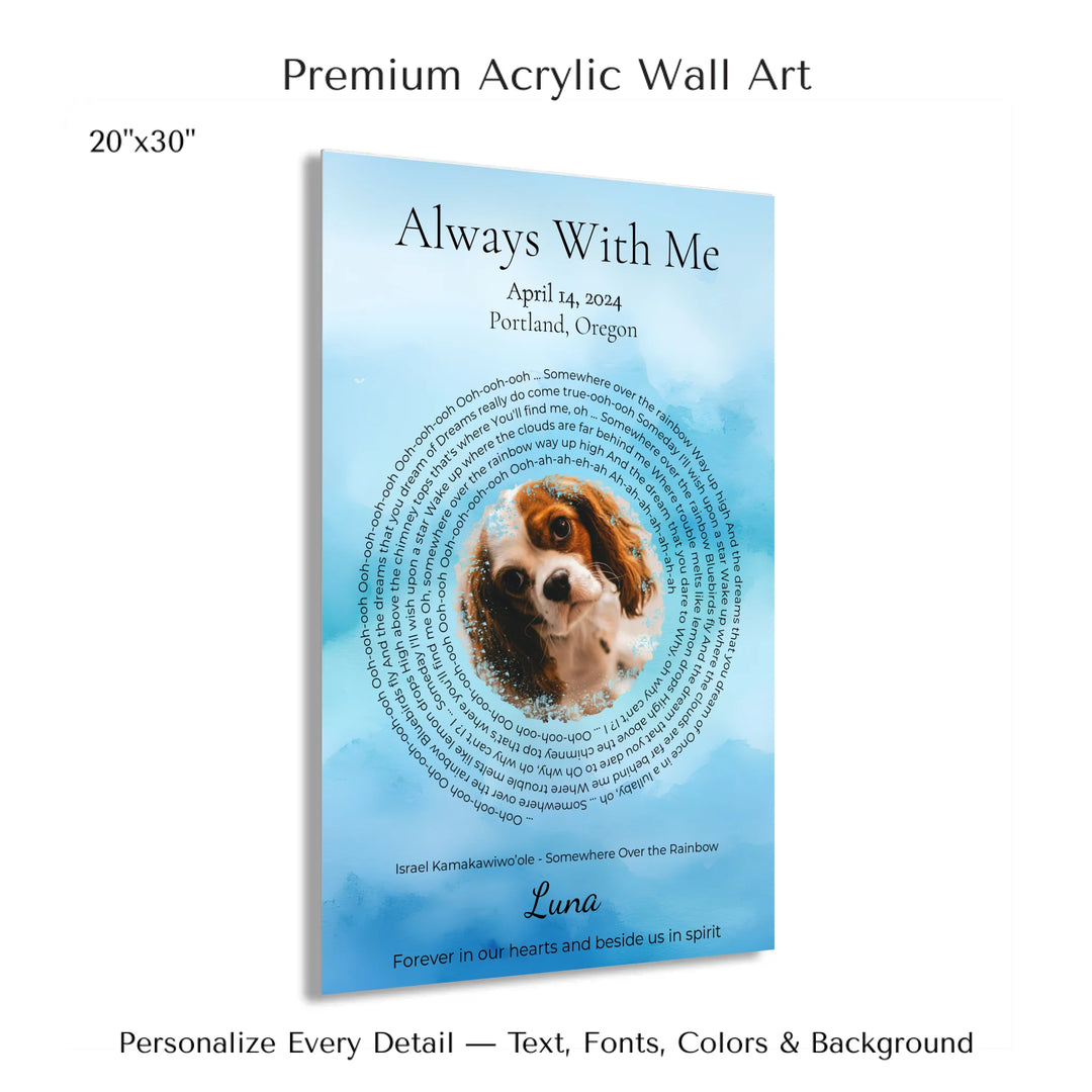 Custom Song Lyrics Wall Art with Photo - Pet Memorial Gift -20x30 acrylic print with french cleat-ARTFULANE