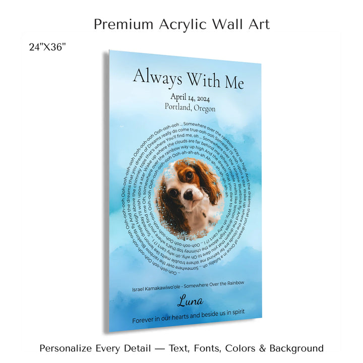 Custom Song Lyrics Wall Art with Photo - Pet Memorial Gift -24x36 acrylic print with french cleat-ARTFULANE