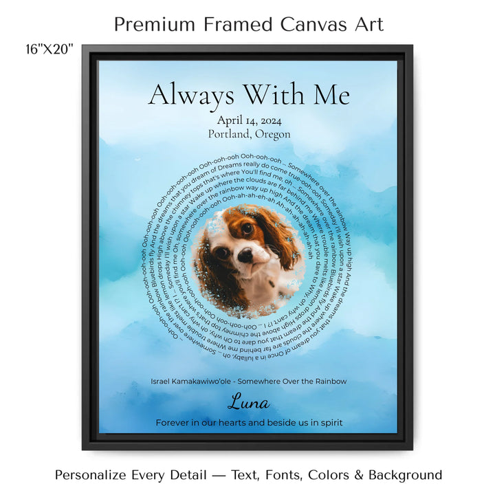 Custom Song Lyrics Wall Art with Photo - Pet Memorial Gift -16x20 framed canvas-ARTFULANE