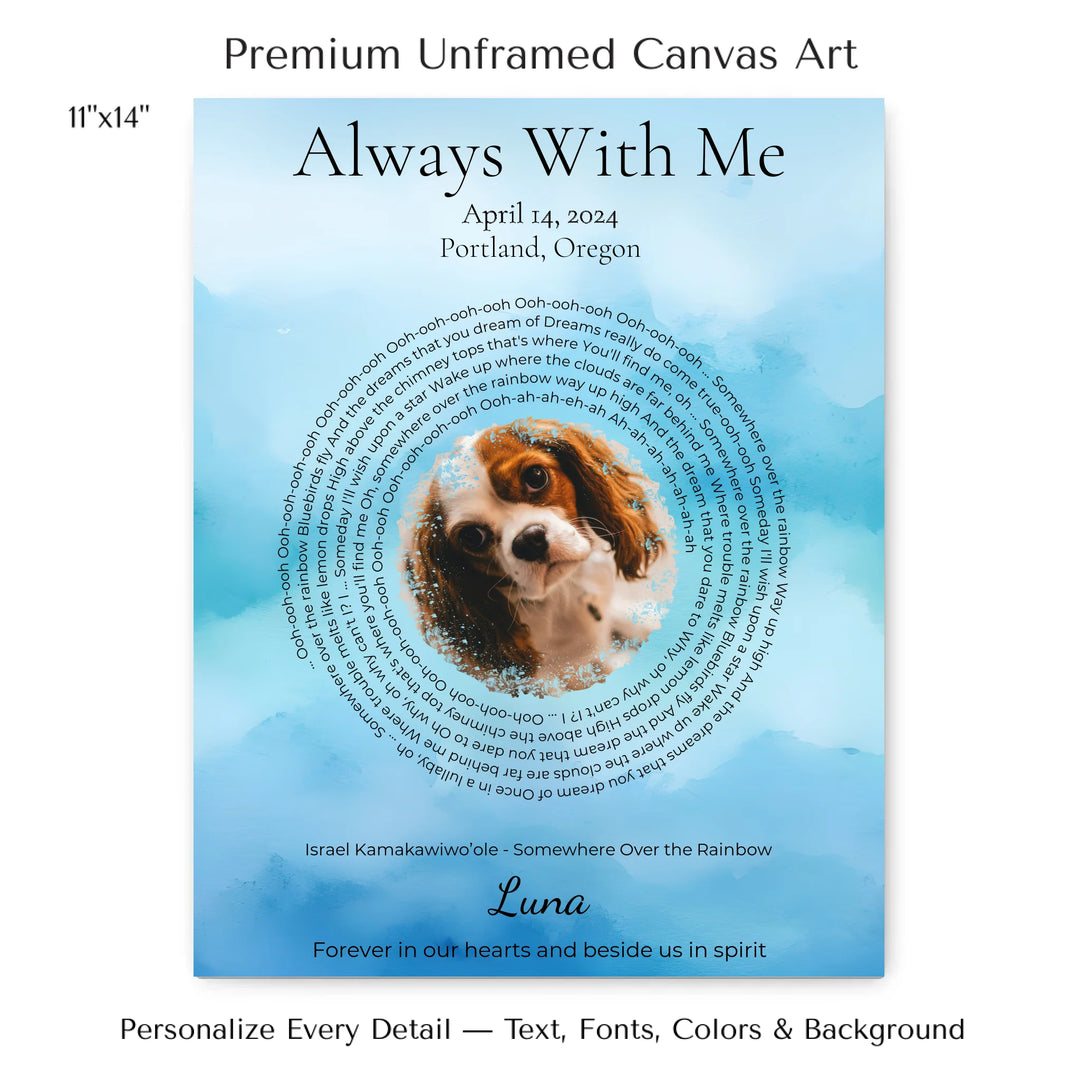 Custom Song Lyrics Wall Art with Photo - Pet Memorial Gift -11x14 stretched canvas-ARTFULANE