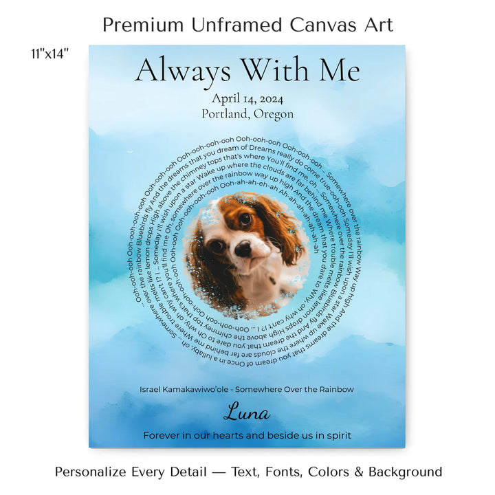 Custom Song Lyrics Wall Art with Photo - Pet Memorial Gift -11x14 stretched canvas-ARTFULANE