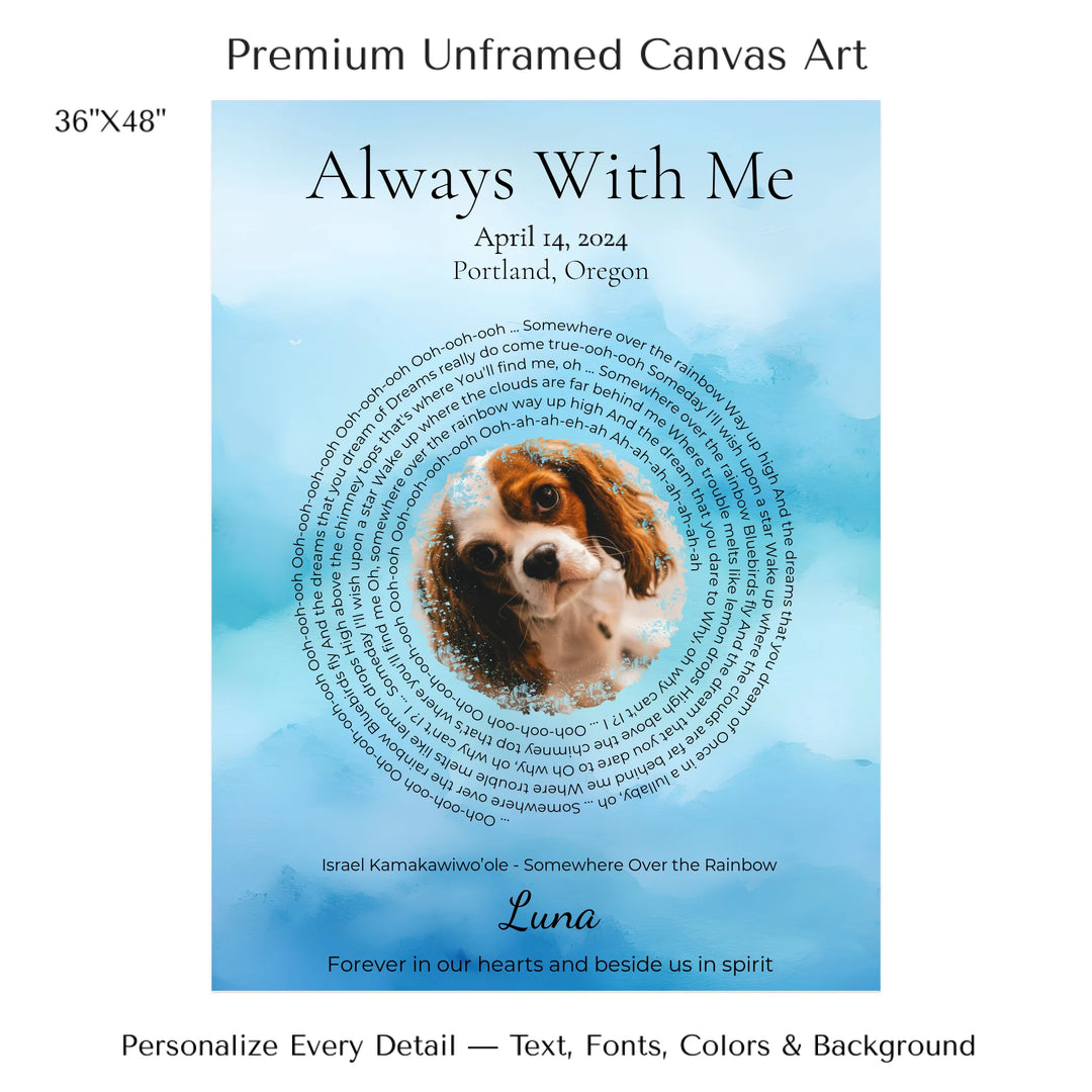 Custom Song Lyrics Wall Art with Photo - Pet Memorial Gift -36x48 stretched canvas-ARTFULANE