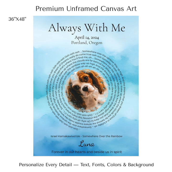Custom Song Lyrics Wall Art with Photo - Pet Memorial Gift -36x48 stretched canvas-ARTFULANE