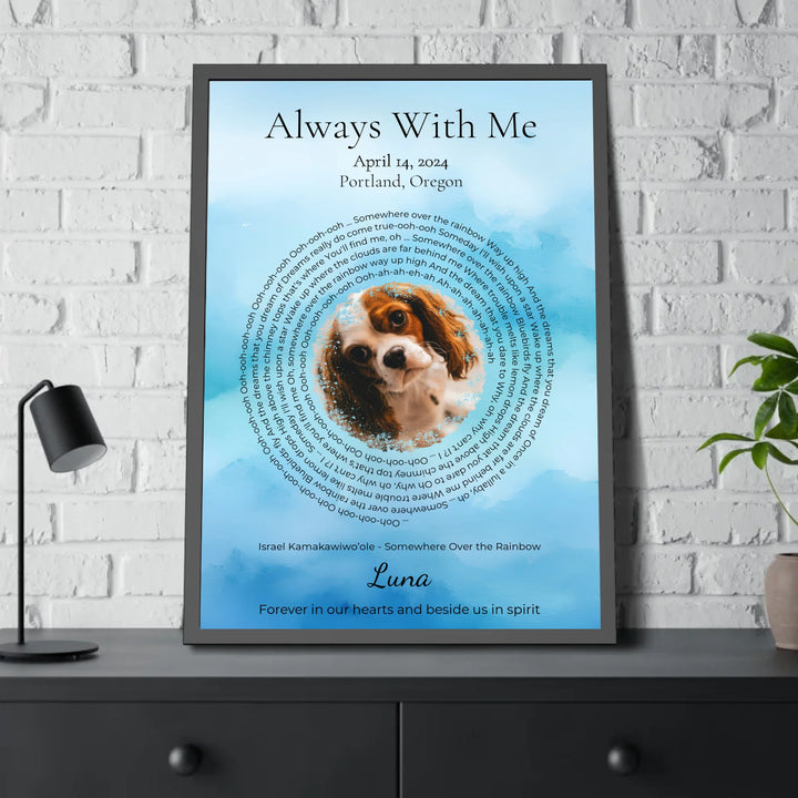 Custom Song Lyrics Wall Art with Photo - Pet Memorial Gift -28x40 framed poster on table-ARTFULANE