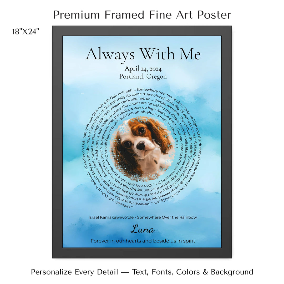 Custom Song Lyrics Wall Art with Photo - Pet Memorial Gift -18x24 framed poster-ARTFULANE